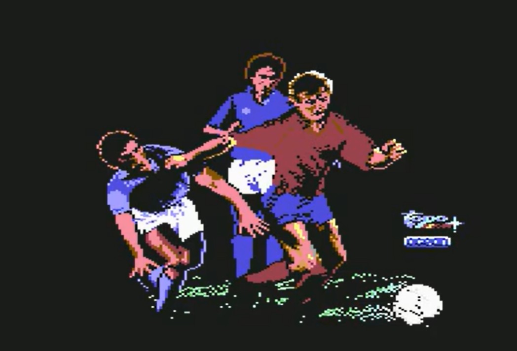 Emilio Butragueño Fútbol C64 - pantalla de carga con el jugador digitalizado