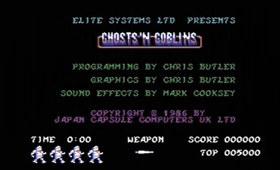Ghosts N Goblins C64 - pantalla de presentación con créditos Chris Butler Mark Cooksey