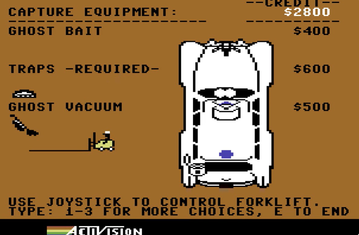 Ghostbusters C64 - Pantalla de equipamiento