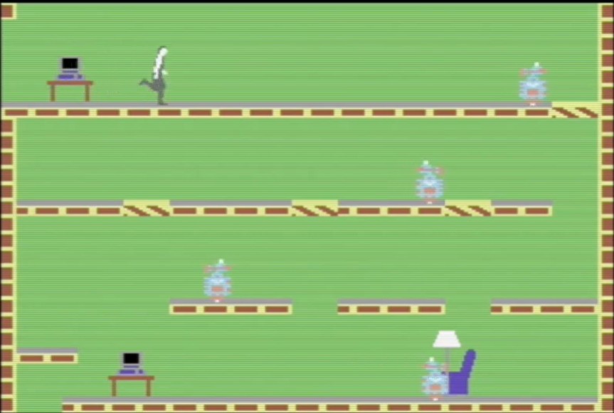 Impossible Mission C64 - robots patrullando las habitaciones de la fortaleza